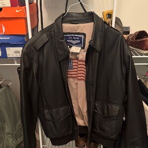 Air Force Black Leather Bomber Jacket for Men